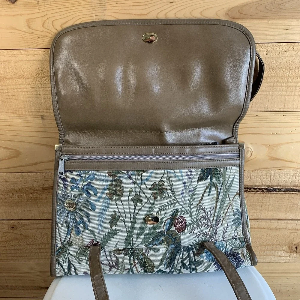 Botanical Floral Shoulder Bag Satchel Tapestry Carpet‎ Faux Leather Cottagecore